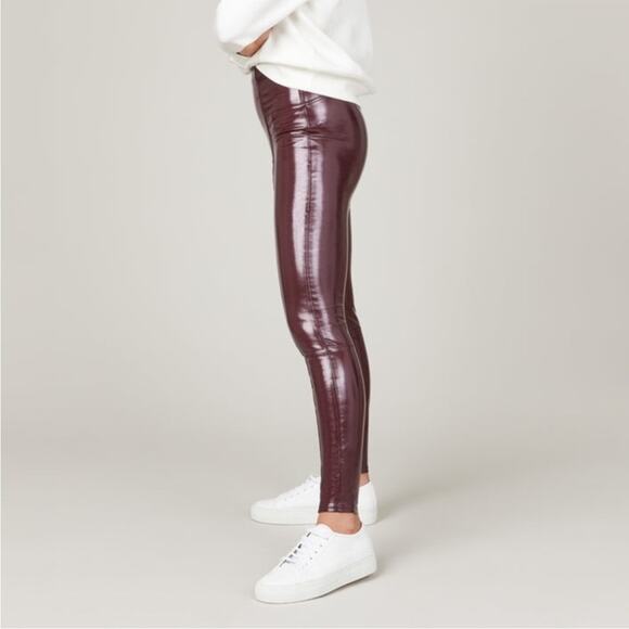 Spanx Faux Patent Leather Leggings Ruby Burgundy Glossy Womens Size XS - Picture 3 of 9